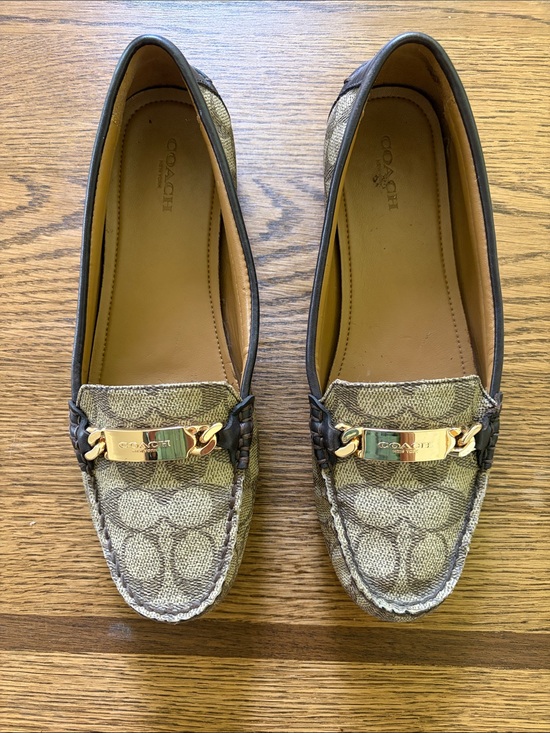 Coach Shoes - Coach Brown Signature Canvas Loafers with Gold Hardware